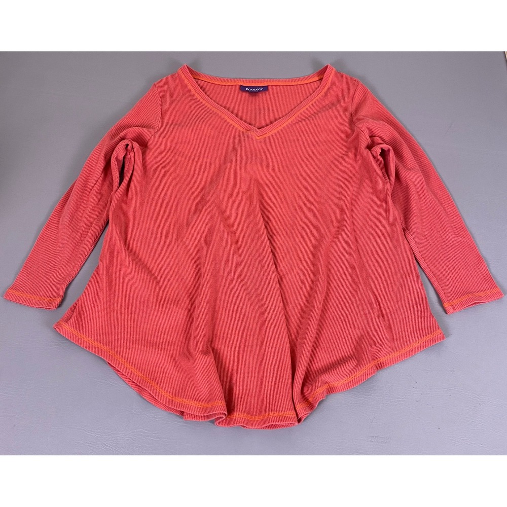 Roamans Waffle Knit Tunic Top Women's Size 18/20 L Coral V-Neck Long Sleeve
